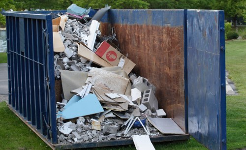 Construction site with large skip