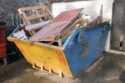 Residential area with an enclosed skip ensuring safety